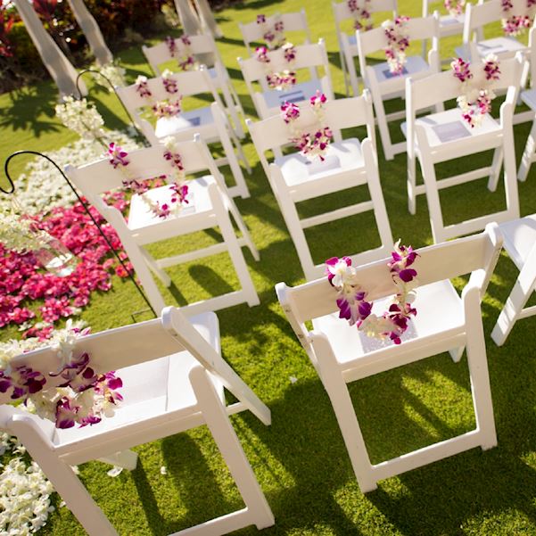 White seats on the lawn