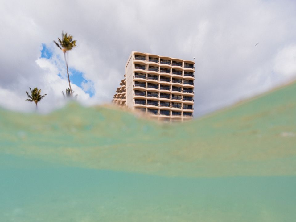 Artistic shot of building from the ocean