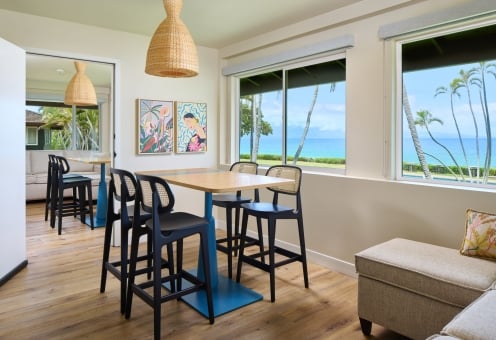 Royal Lahaina hotel suite private dining room, Bungalow Studio Suite Oceanfront.