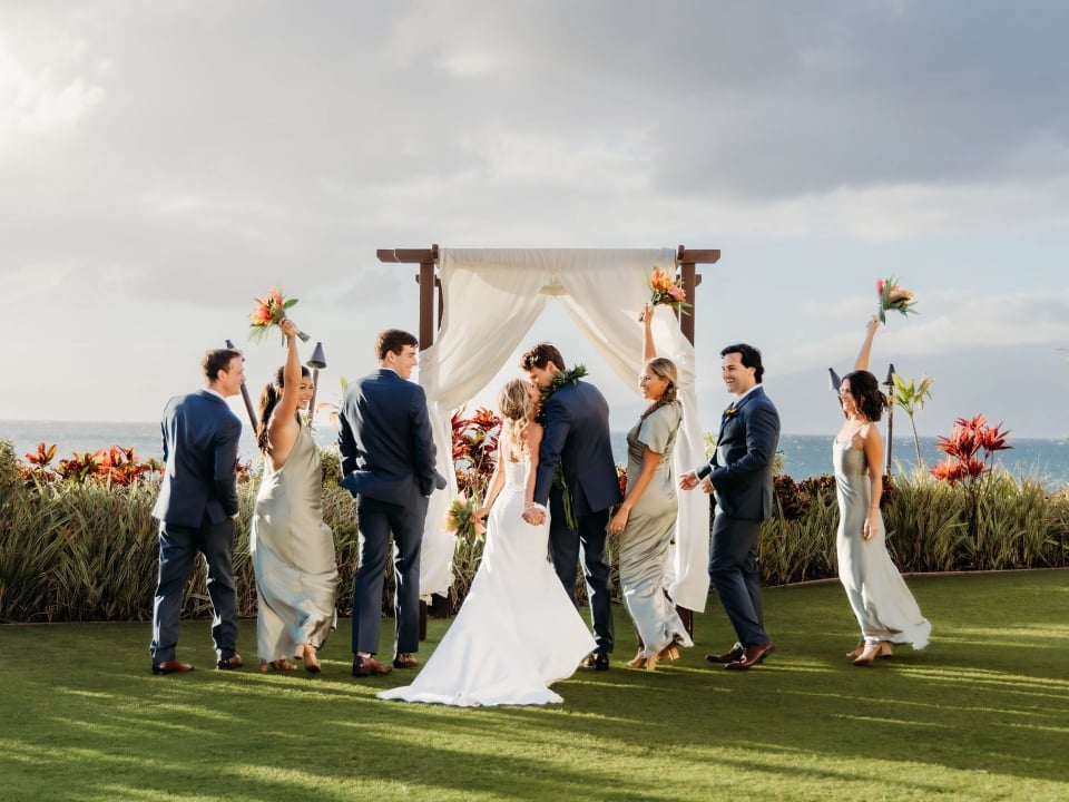 wedding party at the alter during a wedding at Royal Lahaina