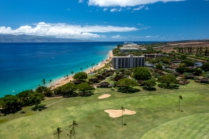 aerial view of the Royal Lahaina resort and beach front